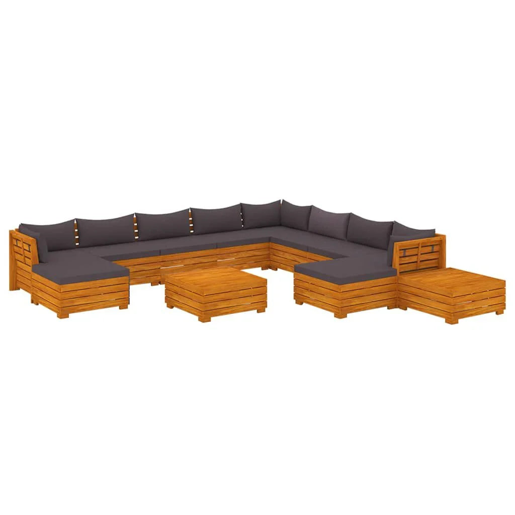 Salon jardin bois acacia 12 pcs + coussins Gris foncé