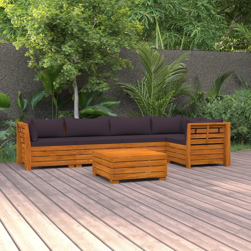 Salon jardin bois acacia 12 pcs + coussins Gris foncé