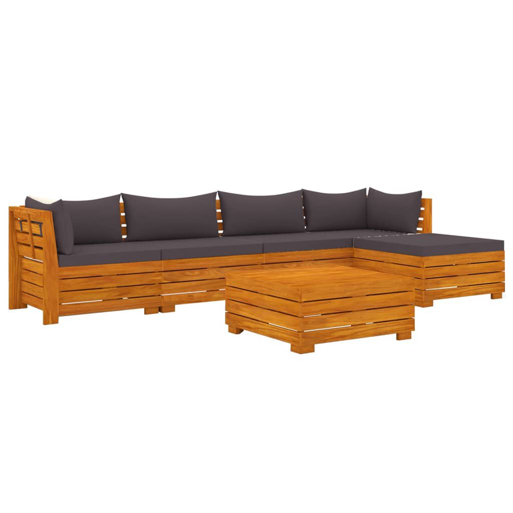 Salon jardin bois acacia 12 pcs + coussins Gris foncé