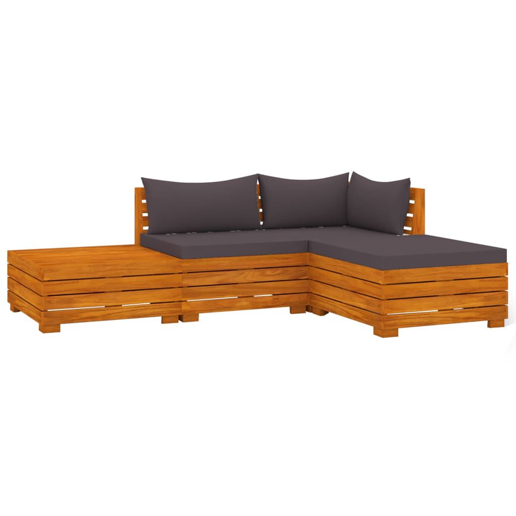 Salon jardin bois acacia 12 pcs + coussins Gris foncé