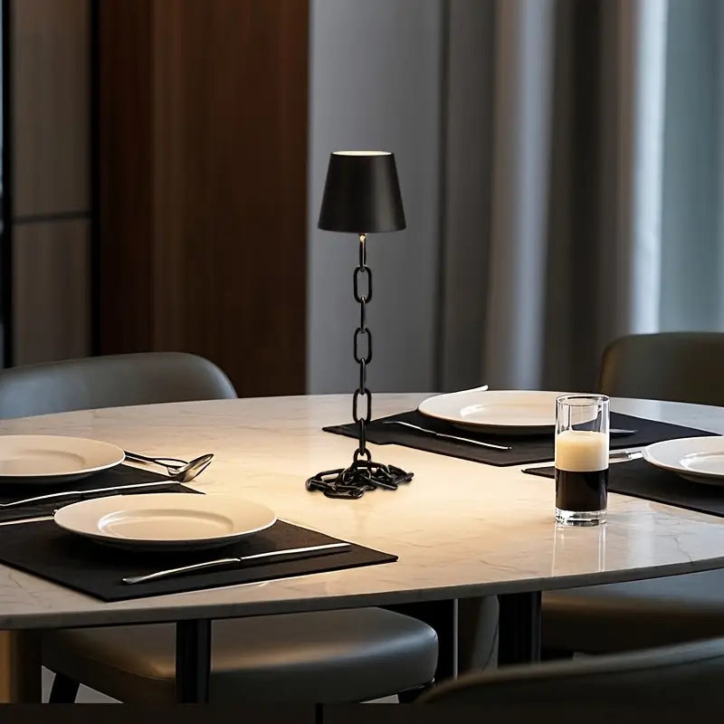 Lampe de Table Industrielle Rétro avec Chaîne – Tactile, Rechargeable USB