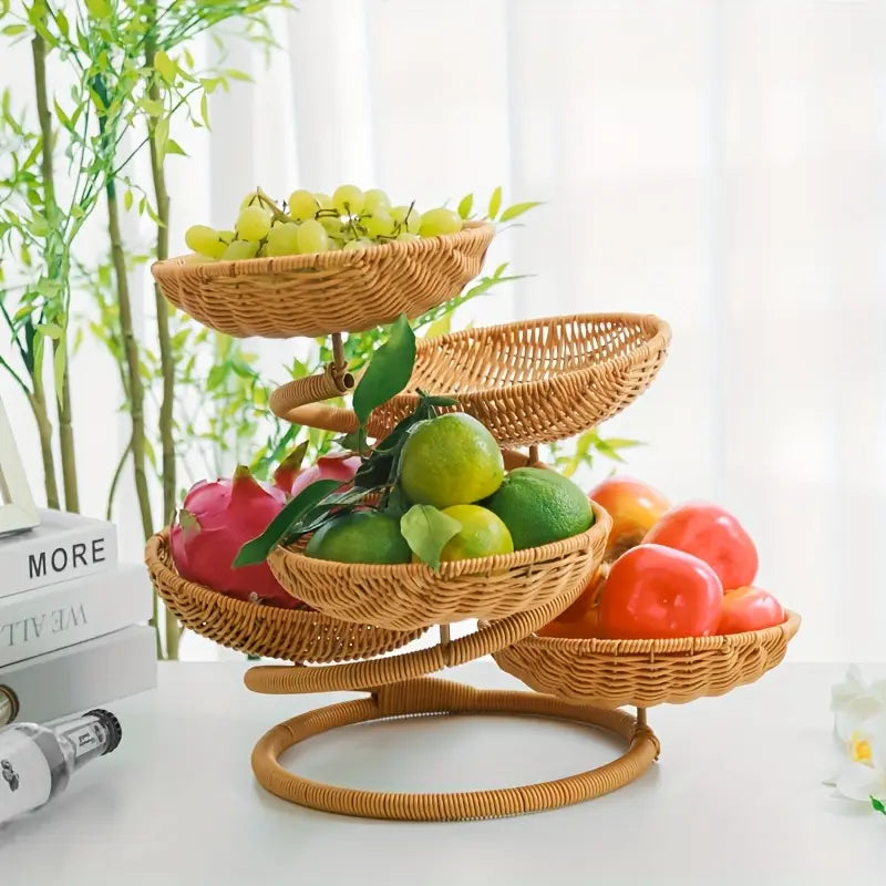 Panier de Rangement à Plusieurs Couches – Imitation Rotin