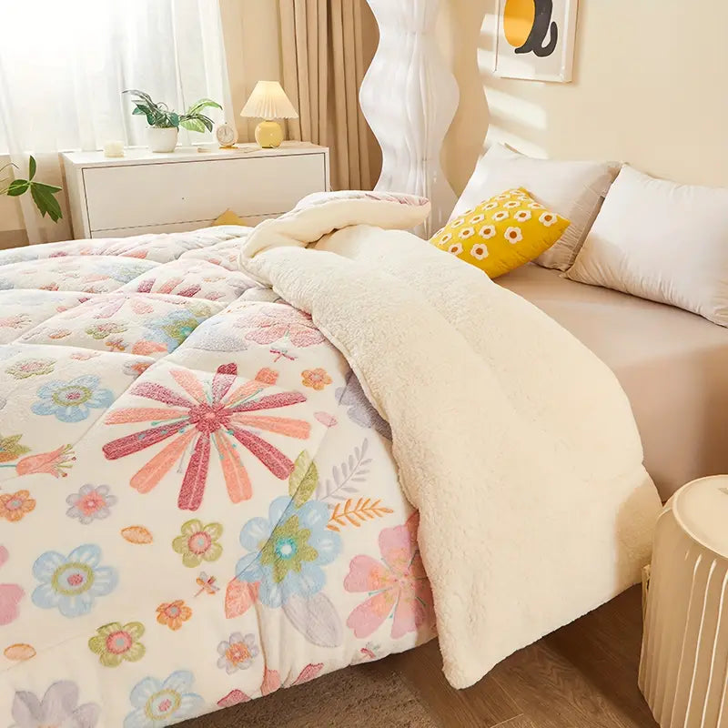 Couette en Polaire Imprimée de Fleurs – Douce et Confortable – Literie Toutes Saisons