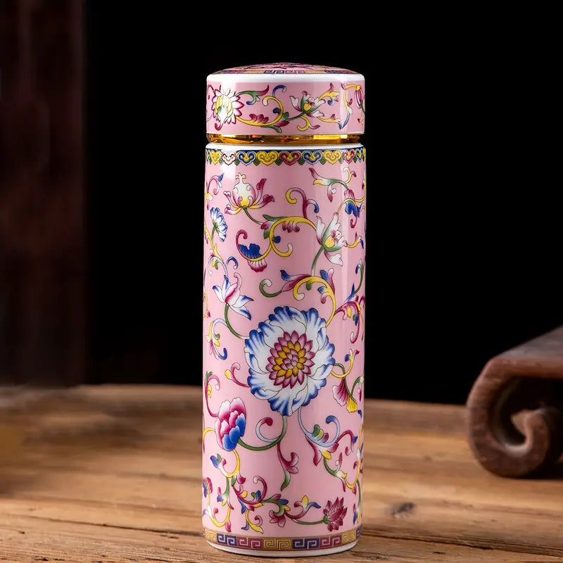 Mug de Voyage Isolé en Céramique Émaillée – Floral & Élégant