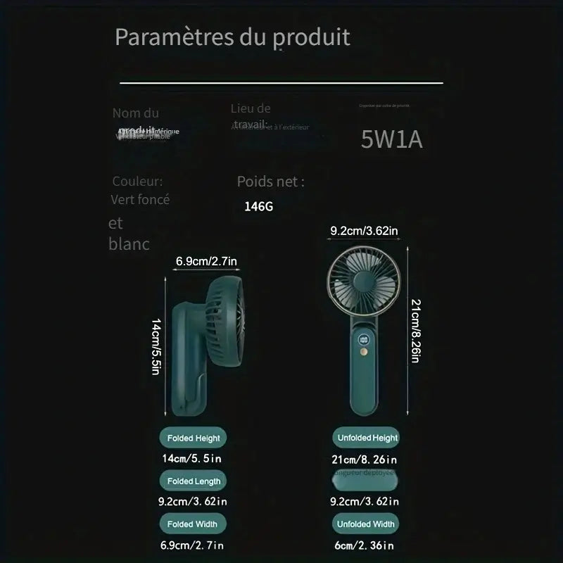 Ventilateur Portable Pliable à Main – Rechargeable & Silencieux