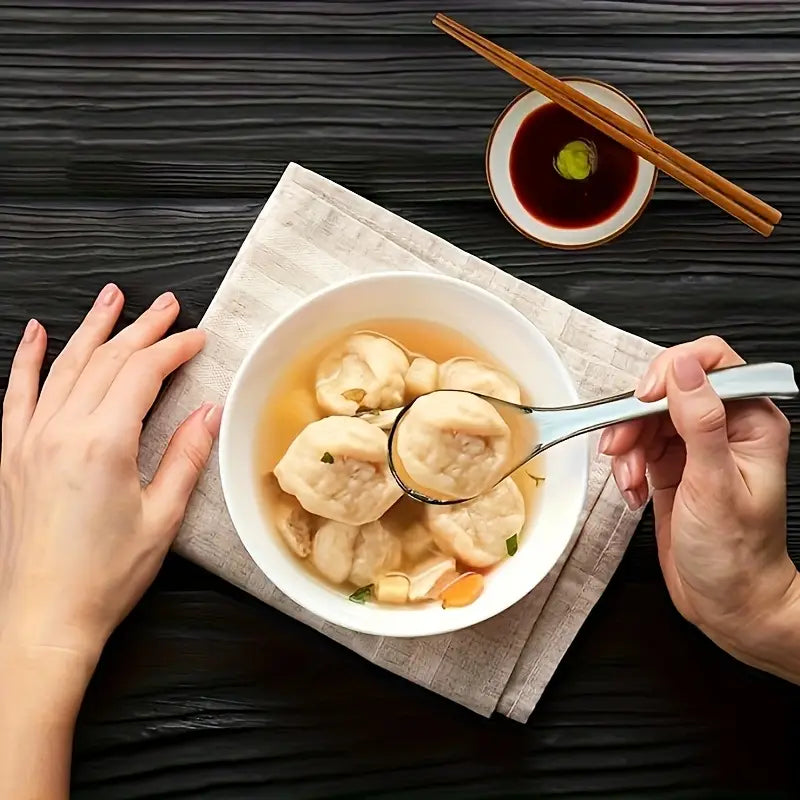 Lot de 4 Cuillères Asiatiques en Céramique – Manche Long Antidérapant