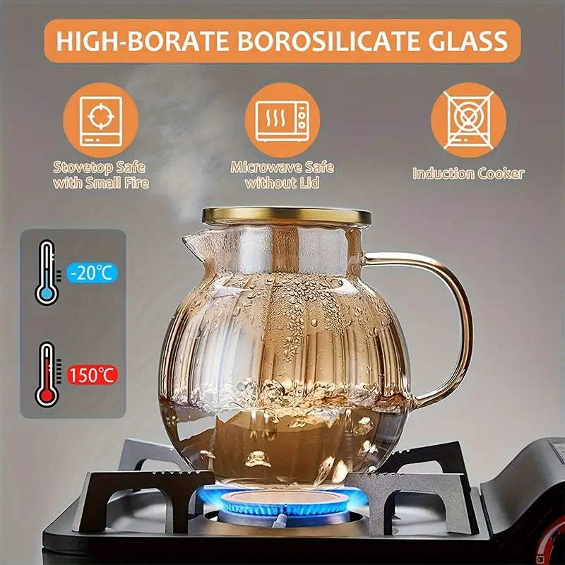 Théière en Verre Élégante avec Couvercle en Acier Inoxydable – Résistante à la Chaleur