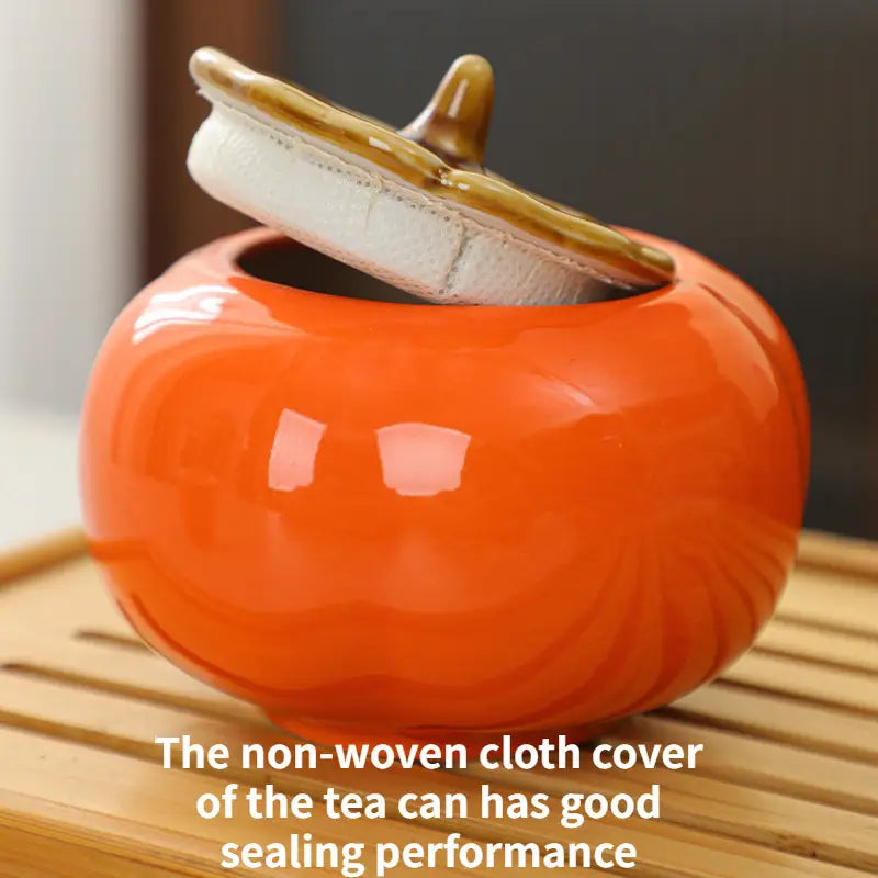 Service à Thé Tout Ruyi en Céramique – Élégance Kaki avec Coffret Cadeau