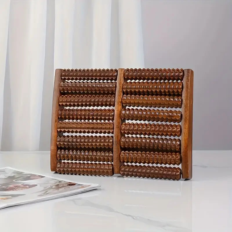 Rouleau de Massage des Pieds en Bois – Outil de Réflexologie à 8 Rangées