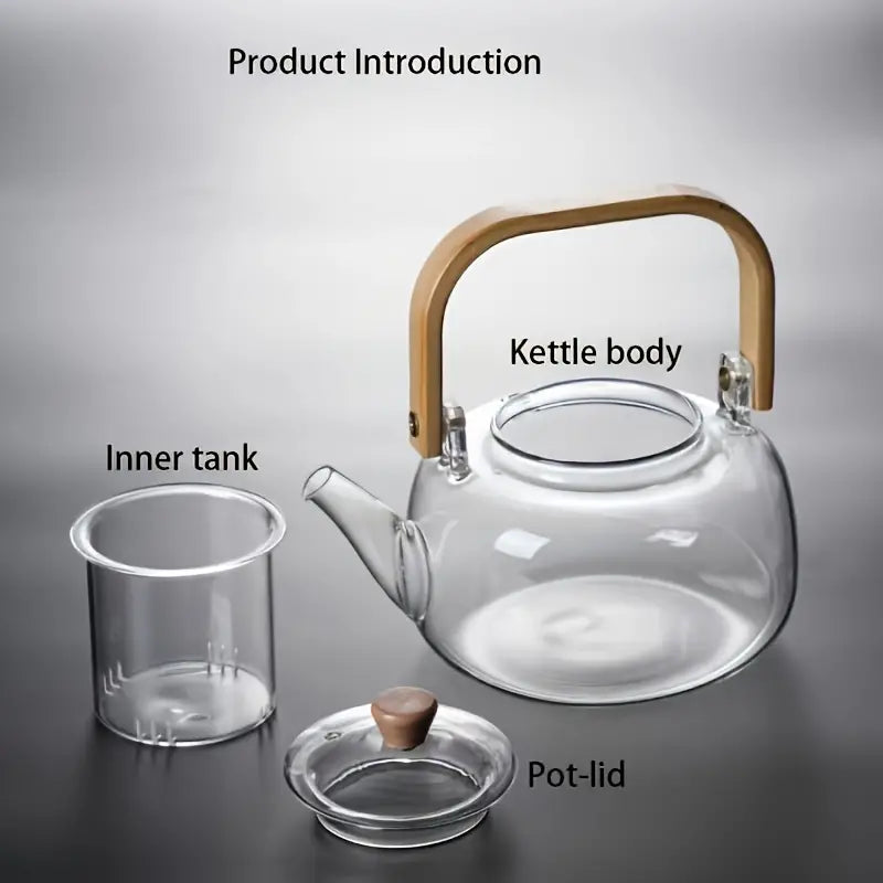 950 ml Borosilicate Glass Teapot – Steel Infuser & Bamboo