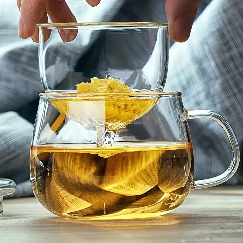 Glass Tea Cup with Infuser and Lid - For Tea, Coffee, Juice 380ml