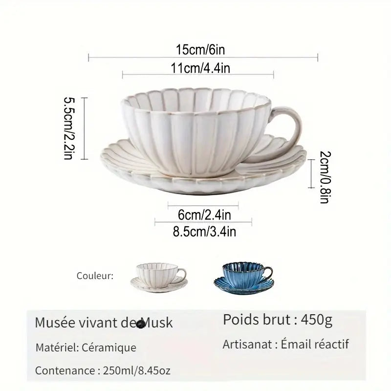 Élégance Florale – Tasse à Café en Céramique avec Soucoupe 250 ml