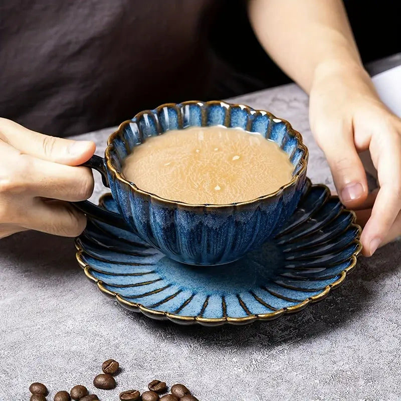 Tasse à café en céramique avec soucoupe 250 ml – Motif floral