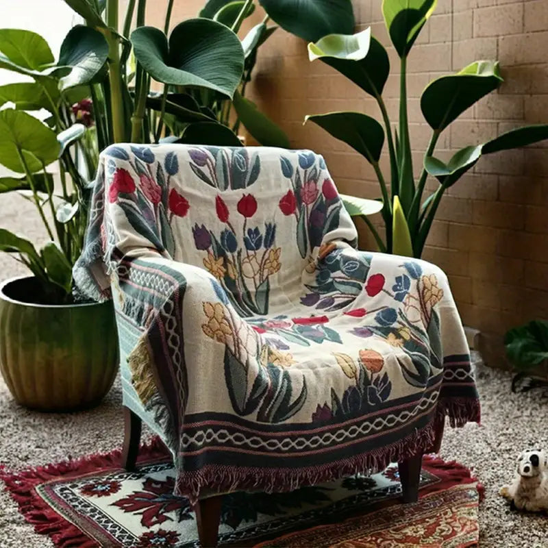 Housse de Couverture Jacquard Floral Nordique – Tissu Léger et Luxueux