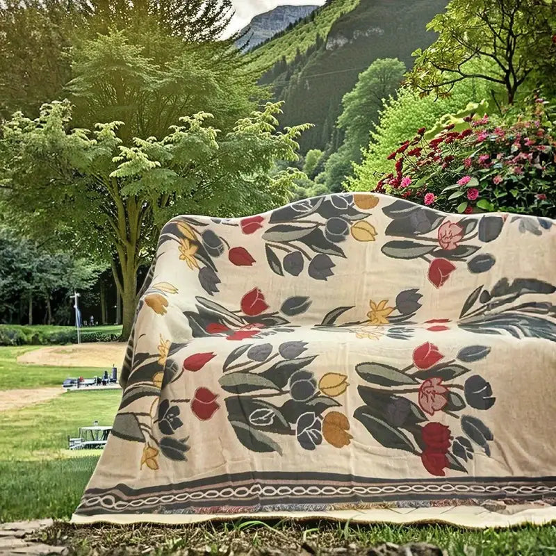 Housse de Couverture Jacquard Floral Nordique – Tissu Léger et Luxueux