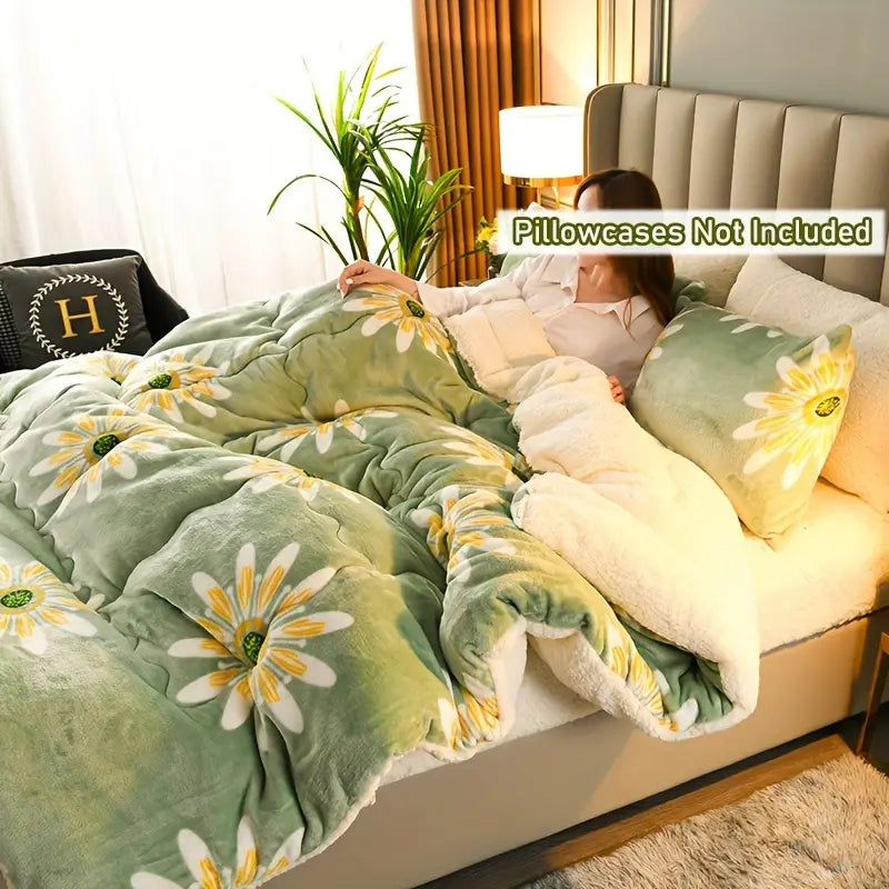 Couette d’Hiver en Polaire Lait Floraux – Ultra Douce, Chaude & Confort Absolu