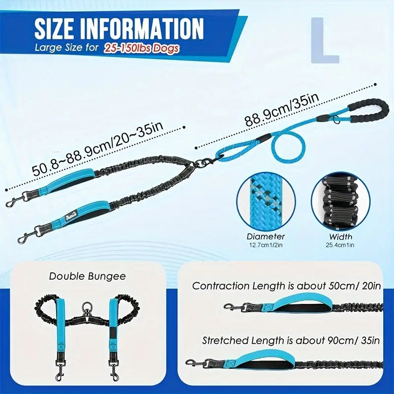 Laisse de Promenade Double Réfléchissante – Confort & Sécurité pour Deux Chiens