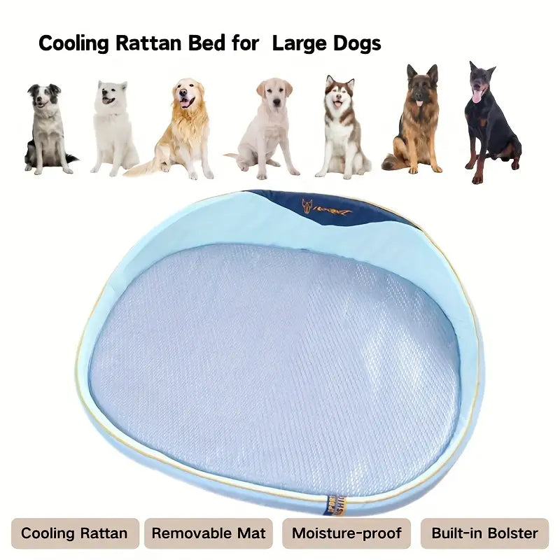 Lit de Refroidissement XL pour Chien – Coussin Respirant avec Tapis en Rotin & Éponge