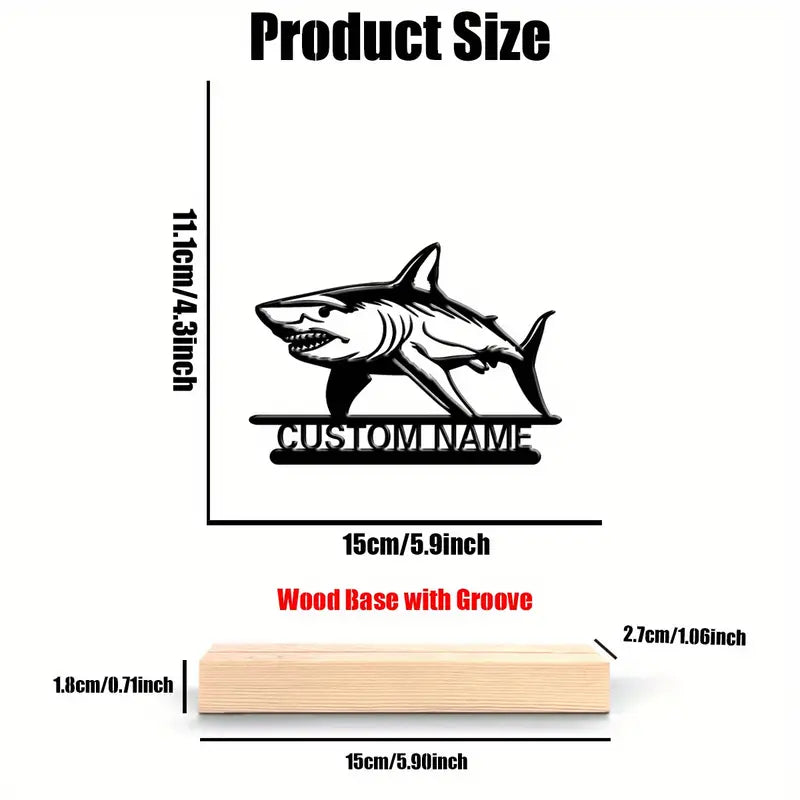 Statue de Requin Personnalisée en Métal avec Base en Bois