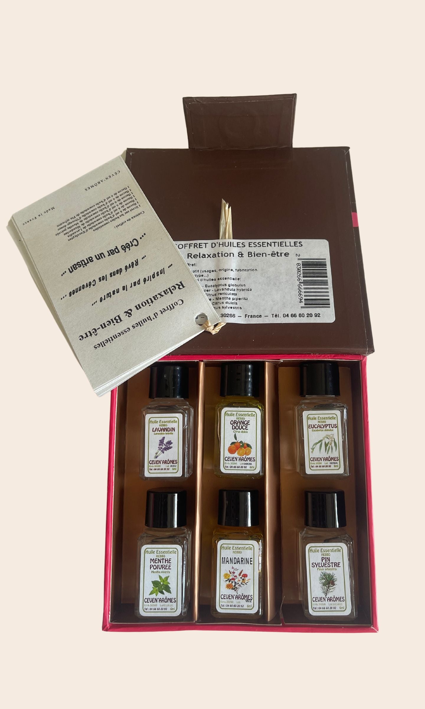 Coffret Relaxation & Bien-être - 6 Flacons d'Huiles Essentielles avec Livret Explicatif