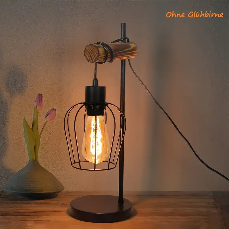 Lampe de Table Industrielle Vintage – Métal & Bois