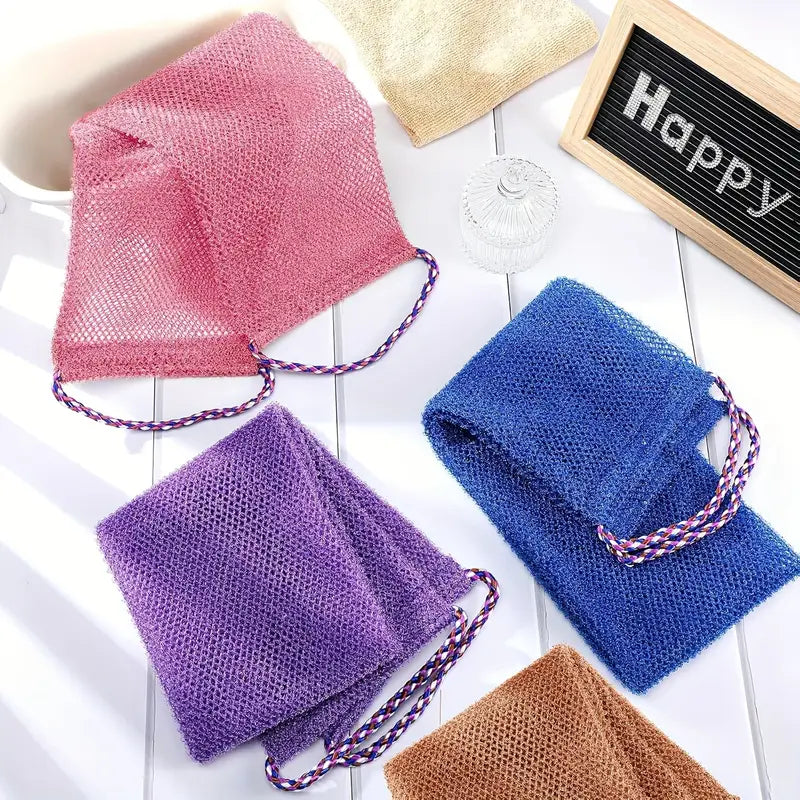 4er-Set afrikanische Peeling-Schwämme – langes Peeling-Netz mit Kordel