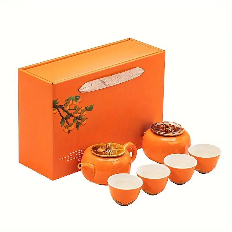 Coffret service à thé Ruyi en céramique couleur kaki