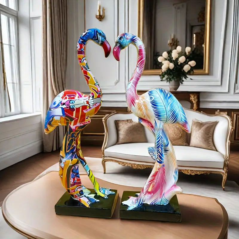 Statue de Flamant Rose Abstrait en Résine