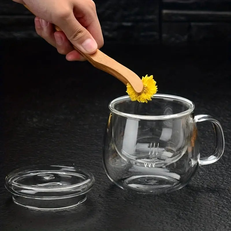 Glass Tea Cup with Infuser and Lid - For Tea, Coffee, Juice 380ml