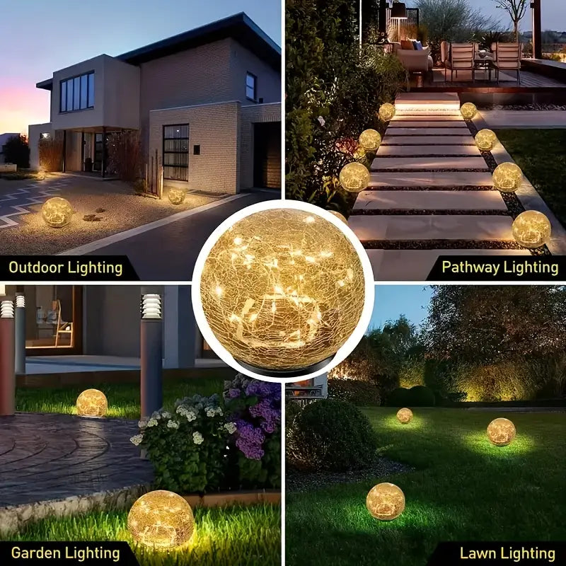 Lumières Solaires LED d’Extérieur avec Boule Craquelée