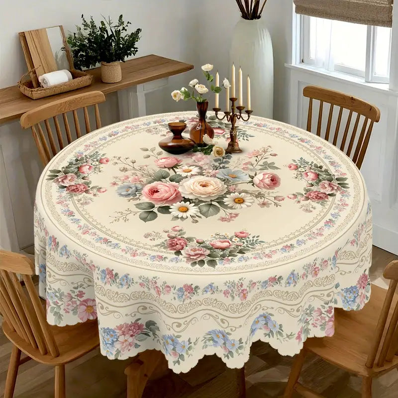 Nappe Florale Élégante Vintage – Roses, Hortensias & Tournesols