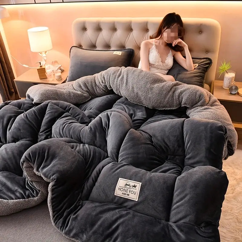 Couette Douillette en Polaire Lait – Noire | Literie Matelassée Confort