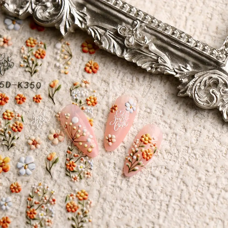 Pinceaux & Stickers d'Ongles 3D – Motifs Vigne Printanière et Estivale