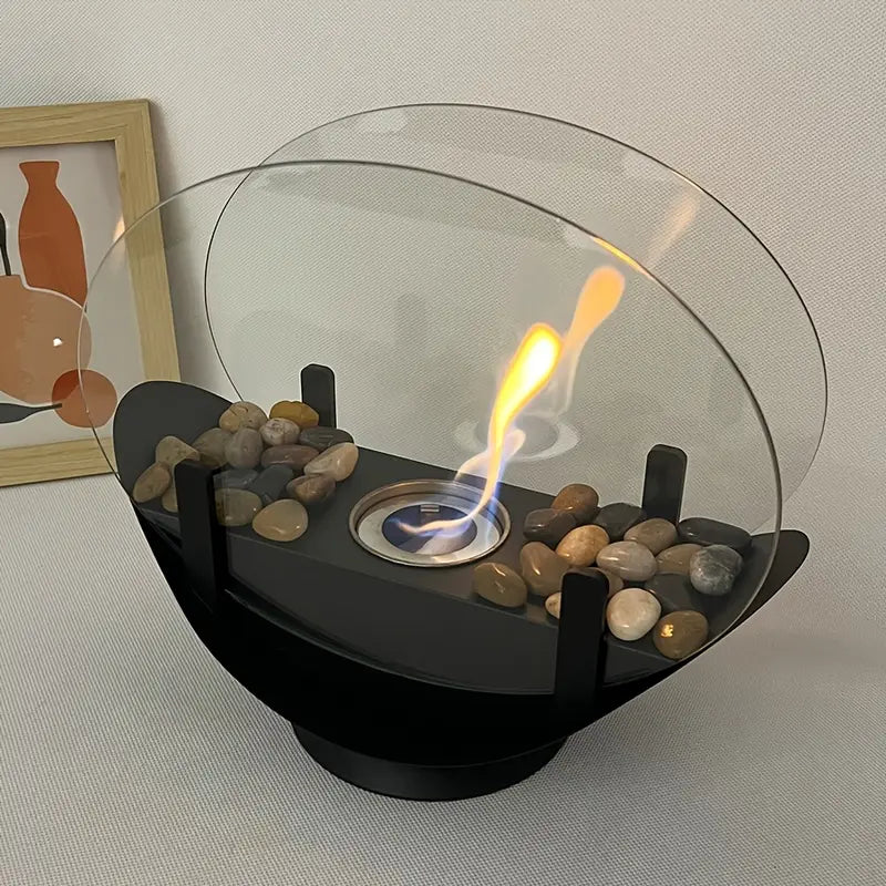 Cheminée de Table Vintage en Métal – Finition Laquée, Design Ovale