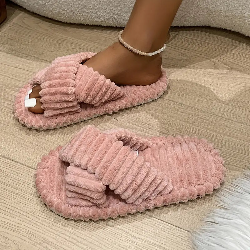 Pantoufles Chic Femme à Bandes Croisées – Doublure en Peluche