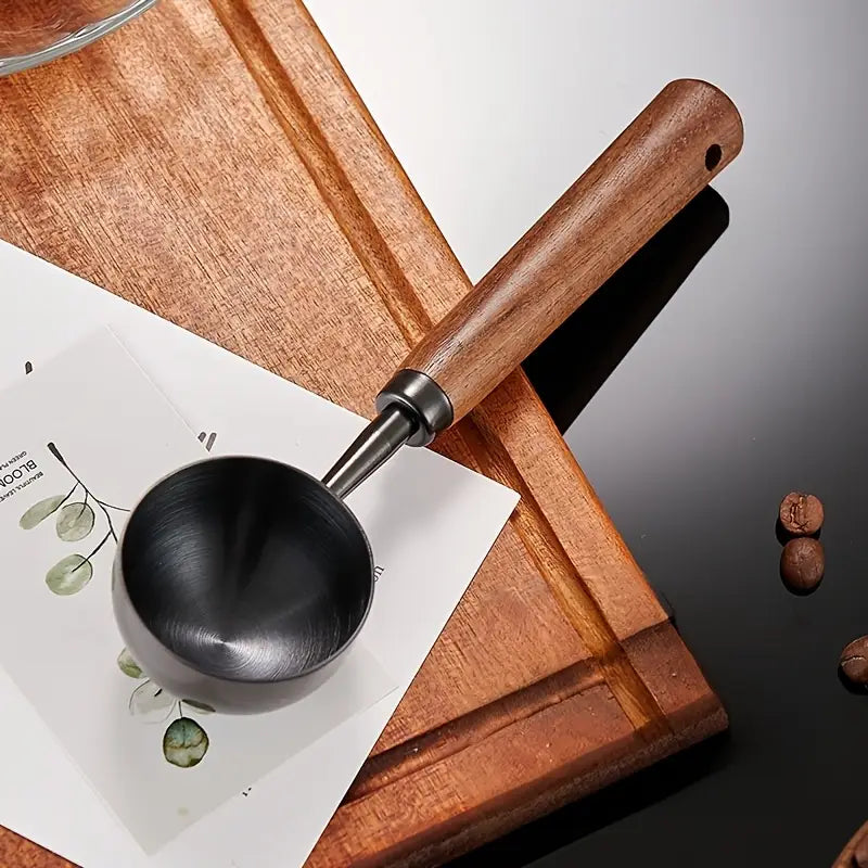 Cuillère à Mesurer Café  – Acier Inoxydable Vintage avec Manche en Noyer