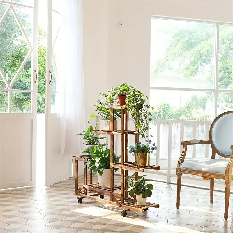 Support à Plantes en Bois à 6 Niveaux – Design Vertical