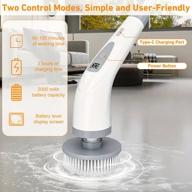 Électrique Spin Scrubber – Brosse de Nettoyage Sans Fil avec Double Vitesse