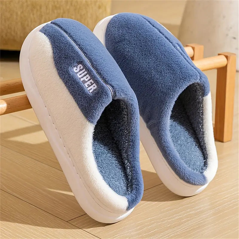Chaussons Douillets Bicolores pour Femmes – Patch "Super"