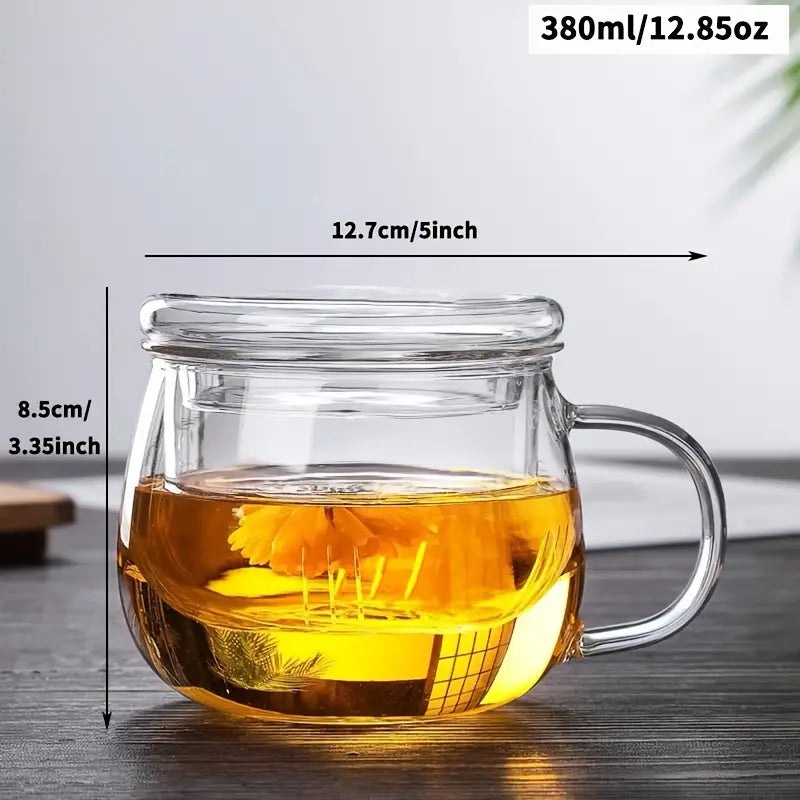 Glass Tea Cup with Infuser and Lid - For Tea, Coffee, Juice 380ml