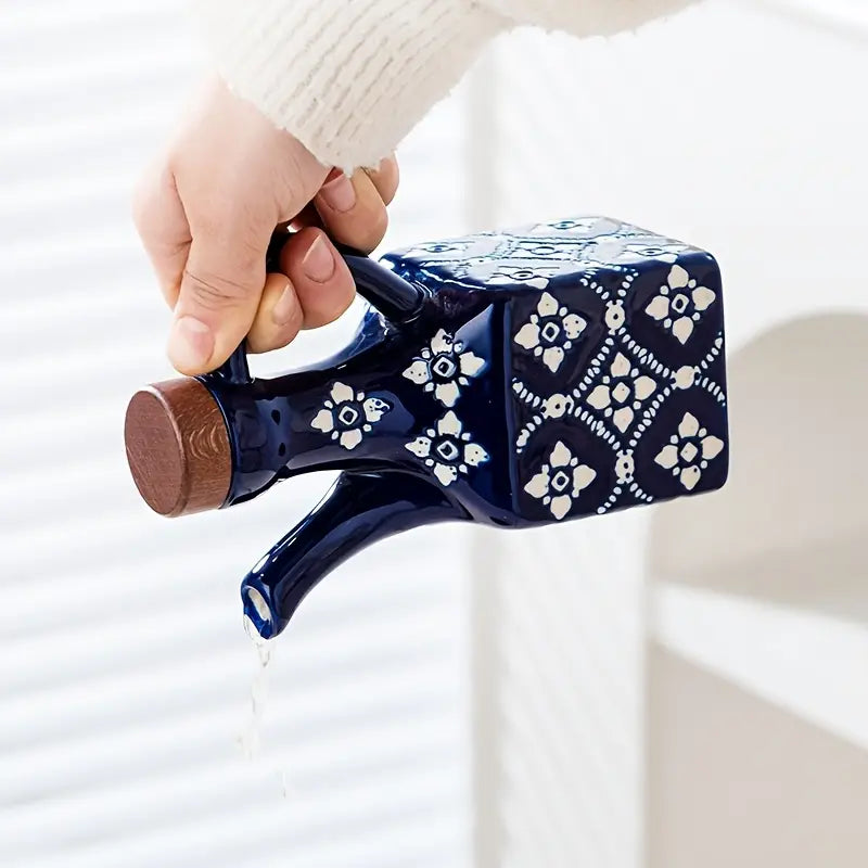 Distributeur d’Huile en Céramique Bleue & Blanche