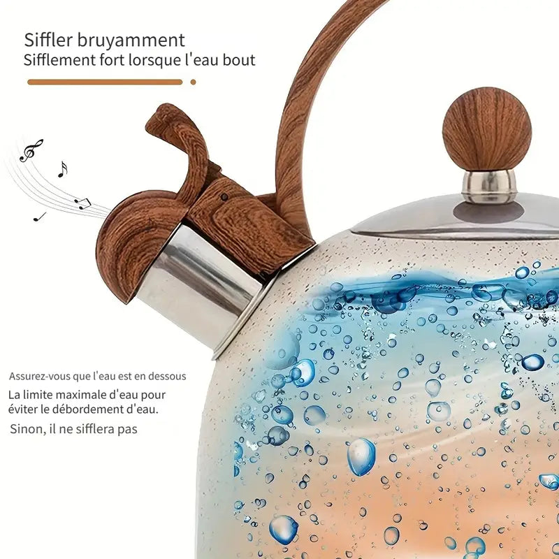 Bouilloire à Thé en Acier Inoxydable – Finition Pierre Naturelle & Poignée Effet Bois
