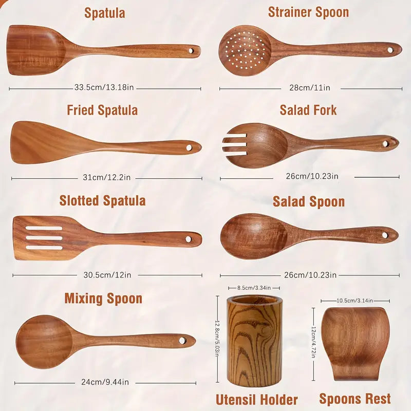 Ensemble d'ustensiles de Cuisine en Bois Premium