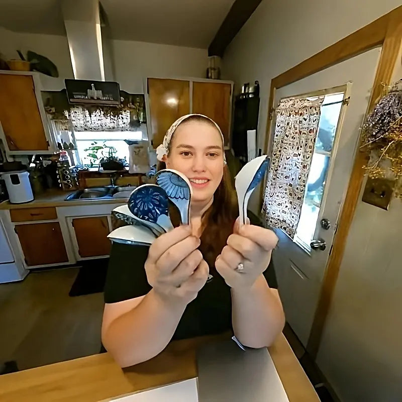 Lot de 4 Cuillères Asiatiques en Céramique – Manche Long Antidérapant