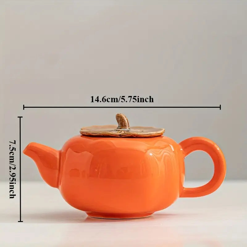 Service à Thé Tout Ruyi en Céramique – Élégance Kaki avec Coffret Cadeau