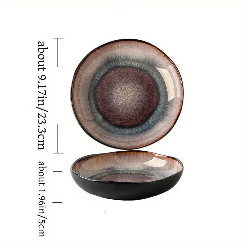 Assiette Profonde Yunmeng – 9 Pouces | Design Rétro en Porcelaine Tachetée
