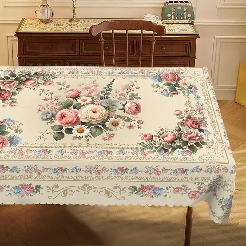 Nappe Florale Élégante Vintage – Roses, Hortensias & Tournesols
