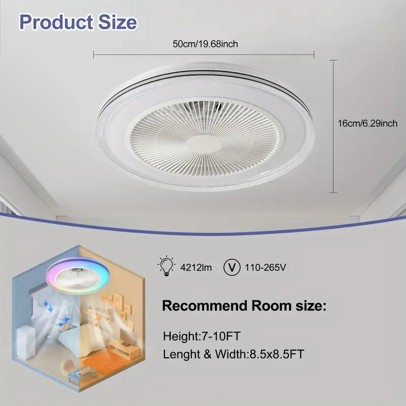 Ventilateur de Plafond Intelligent RGB LED – Effet Ciel Étoilé