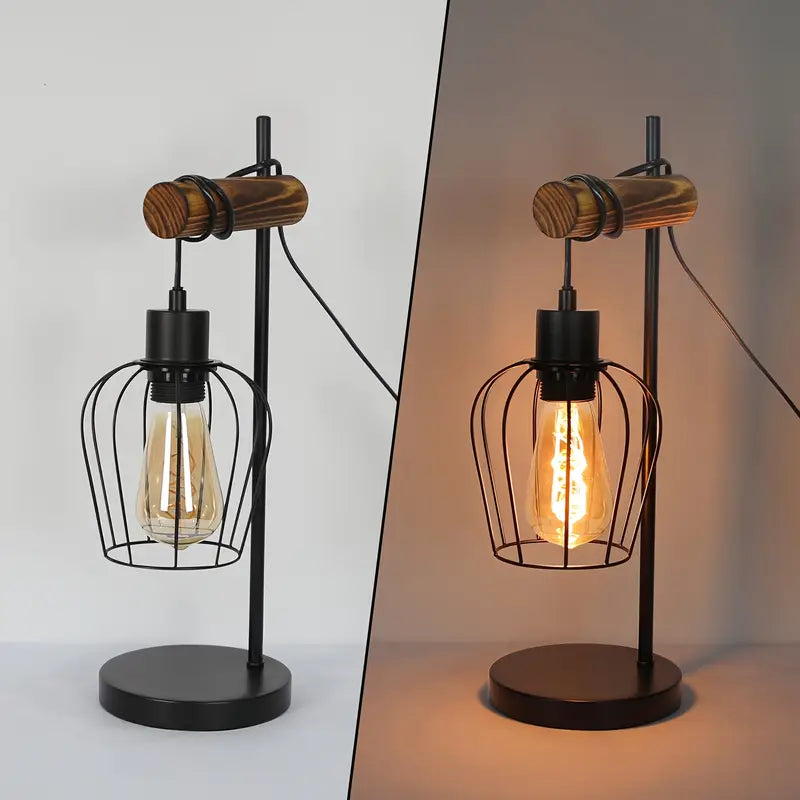 Lampe de Table Industrielle Vintage – Métal & Bois