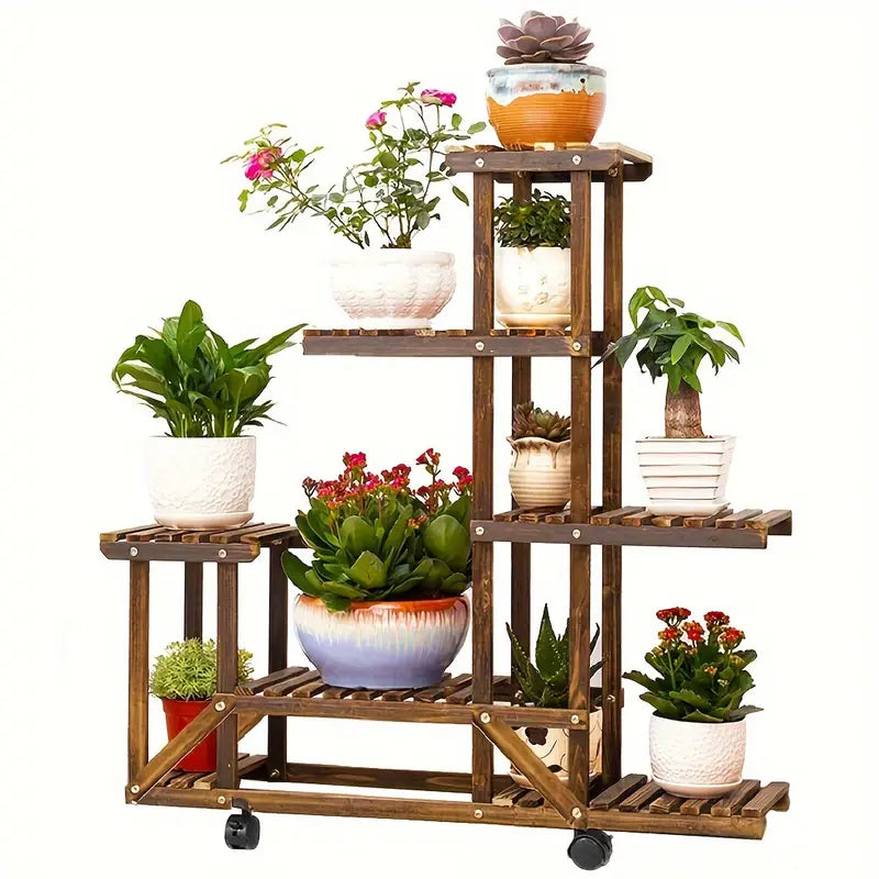 Support à Plantes en Bois à 6 Niveaux – Design Vertical